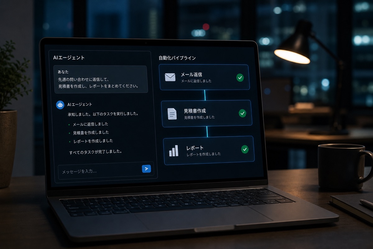 AIエージェントが業務を自動処理するダッシュボード画面